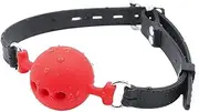 Perforated Breathable Silicone Ball Mouth Rack and Adjustable Collar Adult Bondage Restraint Fantasy Sex Toys For Couples (RED)