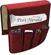 Sofa Armrest Organizer, Remote Control Holder for Recliner Couch, Arm Chair Caddy with 5 Pockets for Cellphone Tablet Book Magazines Drinks Holder Pouch (Red)