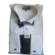 Bill Robinson Size 16 Mens Wing Tip Collar White Tuxedo Dress Shirt With Bow Tie