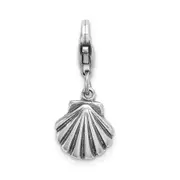 Sterling Silver Amore La Vita Rhodium-Plated Polished Antiqued Clam Shell Charm With Fancy Lobster Clasp