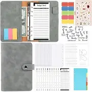 Budget Binder System with Cash Envelopes for Budgeting, Suitable for All Standard A6 Size Money Saving Binder Organizer for Cash，Card，Coupons with Zipper Pockets and Budget Sheets (Gray)