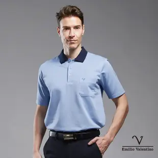 【Emilio Valentino范倫鐵諾】男裝精梳棉胸袋休閒POLO衫_水藍(21-3V7802)