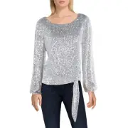 Tahari ASL Womens Sequined Tie Front Shimmer Blouse BHFO 2483