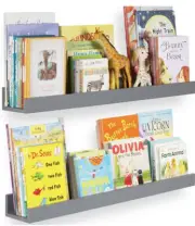 34" Floating Hanging Wall Shelves Bookshelf Set Of 2 Gray