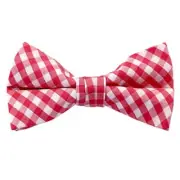 Men's Gingham Checkered Pattern Pre-Tied Clip-On Bow Tie Red