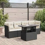 Garden Sofa Set, Black Poly Rattan Outdoor Furniture for Balcony, Patio, Porch & Garden - Conversation Set with Adjustable Table and Cushions