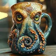 Cthulhu-Inspired Pirate Tankard,Pirate Tankard with Cthulhu Tentacle,3D Ceramic Mug,3D Octopus/Kraken Design Beer Mug for Bar Restaurant Home,Nautical GiftFor Men (A)