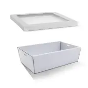 20 X White Disposable Catering Grazing Boxes Trays Clear Frame Lids - Medium