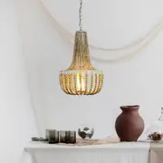 Oriel Lighting Cascara 1 Light Natural Wooden Beaded Pendant Light