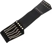 [BESPORTBLE] Elastic Wide Waist Belt with Eyelets for Women Stretchy Punk Style Cinch Belt for Halloween Costumes and Dress Accessories Comfortable Design Black