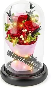 Kylin Glory Forever Flowers Real Eternal Roses Preserved Flowers Gift with LED Mood Lights for Valentine's Day Birthday Anniversary, Elegant Present for Girlfriend Wife Mom Women (Grande Red)