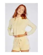 NWT Wildfox XS Broken Dreams Crop Top Hoodie Sweatshirt Lemon Yellow #91994