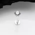 14 Karat White Gold Prong Set Gem Top Threadless Push-In Flat Back Stud Labret