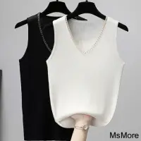 在飛比找momo購物網優惠-【MsMore】V領吊帶背心寬鬆大碼顯瘦外套內搭針織短版上衣