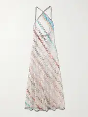 [Missoni] Missoni - Mare Striped Metallic Crochet-knit Halterneck Dress - White - IT42 IT 42 White