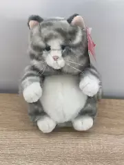 Russ Berrie Prudence Tabby 8" Grey White Plush Stripe Fat Cat Stuffed Animal