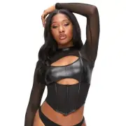 Ann Summers Size XXL 24 Lita Corset Top New with Tags EU 50 PU Fishnet Basque