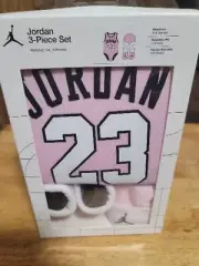 Nike Baby 3 Piece Pink White Sleeveless Jumpman Jordan Logo Bodysuit Set Size...