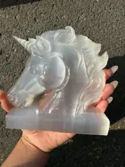 1pc Selenite quartz Hand Carved Unicorn Skull Reiki Crystal Healing decoration
