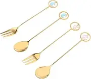 JECOMPRIS 4pcs Star Moon Spoon Fork Set Coffee Stirring Spoons Cake Spoon Cappuccino Spoons Coffee Mixing Spoons Tea Spoon for Stirring Tea Decorative Spoons Metal Mini Spoon Stainless Steel