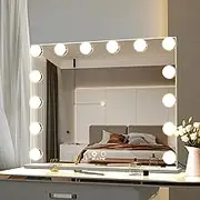 Hollywood Makeup Mirror, Vanity Mirror with Light 14 Dimmable LED Lights, Tabletop or Wall-Mounted Mirror with Detachable 10X Magnification Mirror, White, 62x50cm