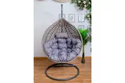 Hanging Egg Chair Luxury Model - Gray Basket & White Cushion