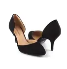 Black Faux Nubuck Awesome D' Orsay Pointy Pointed Toe Stiletto Mid Heel Pumps