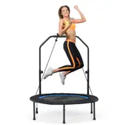 Costway 101cm Mini Trampoline Handrail Foldable Fitness Exercise Rebounder Home Gym Cardio Blue