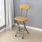 Folding Stool 18inch Foldable Kitchen Stool with Backrest Portable Stackable Round Counter Bar Stool Folding Chair for Events Wedding Party Kitchen Dining(Silver Frame Yellow Oak)