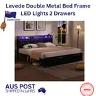 Levede Double Metal Bed Frame LED Lights 2 Drawers