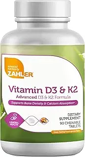 Zahler Chewable Vitamin D3 & K2, Great Tasting Chewable Vitamin D3 with K2 5000IU, Certified Kosher, 90 Chewable Tablets