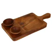Handmade Wooden Double Bowl Chip Dip Platter For Food Serving Free Ship