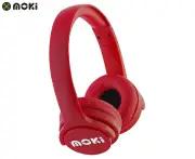 Moki Brites Wireless Bluetooth Adjustable Headphones Over-Ear Headset w/Mic Red