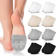 Jinny's Shoppe 8 Pairs of Toe Topper Liner No Show Invisible Non-Skid Half Seamless Ankle Mule Socks for Women, Neutral Tone, One Size