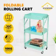 Viviendo 3 Tier Organiser Trolley Foldable Metal Rolling Cart Home Storage