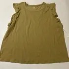 Ana Olive Green Flutter Sleeve Top XXL 100% Cotton Solid