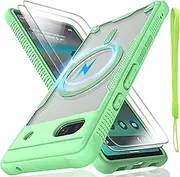 for Google Pixel 6A Case, Translucent Matte Back Compatible with Magsafe Magnetic Slim Shockproof Protective Case and Lanyard Strap/2 * 9H Tempered Glass Screen Protector Phone Cover 6.1-inch-Green