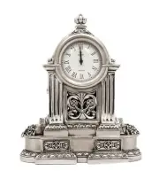 FINE ITALIAN SILVER PLATED SWIRL CHASED ORNATE TABLE CLOCK
