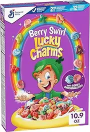 Lucky Charms Berry Swirl Breakfast Cereal with Marshmallows, Kids Breakfast Cereal, Made with Whole Grain, 10.9 oz