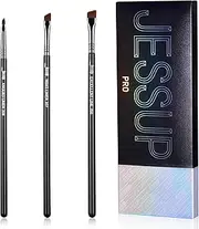 Jessup Angled Eyeliner Brush Set，3pcs Pro Precision Eye Liner Brush Fine Winged Ultra Thin Slanted Gel Liquid EyeLiner Makeup Brushes, Black T345