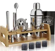 AMEBIBO Mixology Shaker Set - Bartender Kit with an Elegant Bamboo Stand