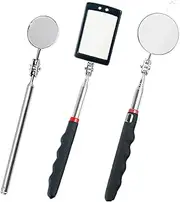 3-Pack Telescoping Inspection Mirror, Flexible 360 Rotation with Extended Handle, Etendable Round Inspection Stick Mirrors for Checking Vehicle Condition, Machinist Tools (No ;LEd)