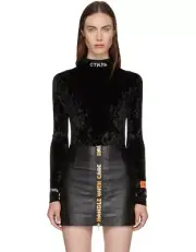 heron preston black velvet logo bodysuit
