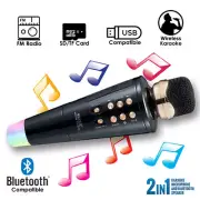 Karaoke Party Microphone & Speaker - Wireless Handheld w/ LED Lights, FM Radio