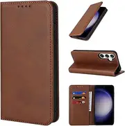 [Cavor] for Samsung Galaxy S23 FE Case, Samsung S23 FE 5G Case Cowhide Pattern PU Leather Cases Flip Magnetic Kickstand Book Wallet Cover Phone Case with Card Slots(6.4") -Dark Brown