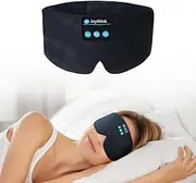 Joythink Sleep Headphones Bluetooth Sleep Mask Silk Headband Earphones Bluetooth Eye Mask for Sleeping On Side Blackout Soft Sleep Earphones Music Eye Cover Black
