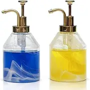 Suanti Glass Soap Dispenser Set, Hand Soap Dispenser and Dish Soap Dispenser, Soap Dispenser with Gold Soap Pump,Decorative Soap Dispenser for Bathroom & Kitchen Rustic Home Decor (Moire)