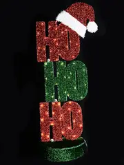 Red & Green Tinsel Mesh Ho Ho Ho With Warm White LED Light Display - 98cm