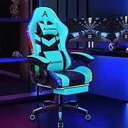ALFORDSON Gaming Office Chair with 12 RGB LED Lights & 8 Point Massager, PU Leather Racing Computer Chair with Lumbar Support Footrest High Back, Ergonomic Executive Desk Chair for Gamer Cyan Black