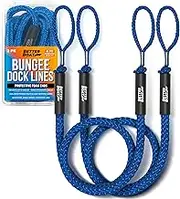 2-Pack Blue Bungee Dock Lines, Marine Grade Boat Rope, Jet Ski or PWC Mooring Ties, Boating Accessories for Boats